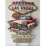 Décoration murale en métal et relief vintage Las Vegas 80 x 50 cm