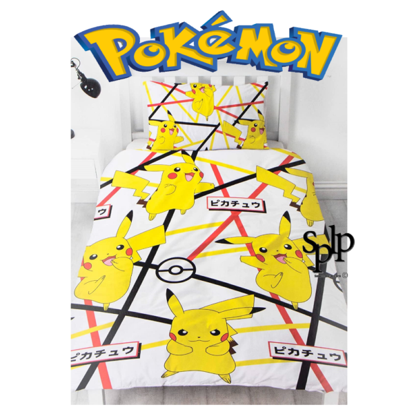 Pokémon Pikachu housse de couette réversible +Taie d'oreiller 140x200 cm enfant