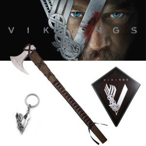 Hache Vikings Ragnar Lothbrok Série Vikings + support mural et porte-clés