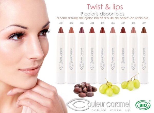 Couleur Caramel Twist & lips Rouge à lèvres N°407 Rouge Glossy BIO visage