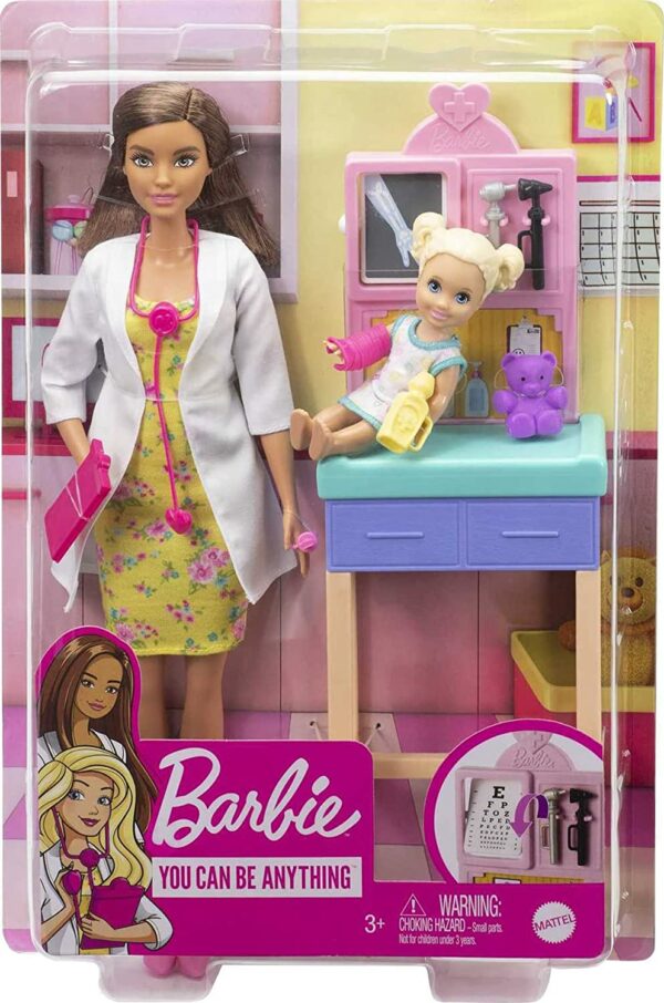 Barbie coffret poupée Docteure +petite patiente et son ours + Accessoires jouet