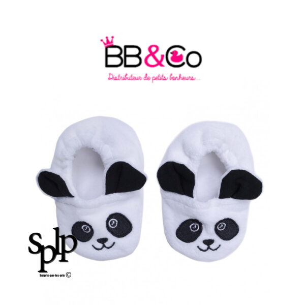 BB & CO Chaussons velours brodé Panda blanc/noir 0-6 mois