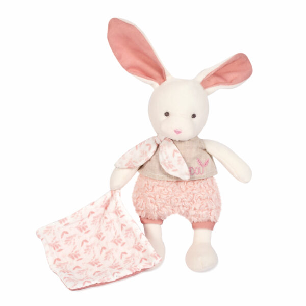 Doudou et Compagnie Lapin 22 cm avec doudou rose coton Bio bébé